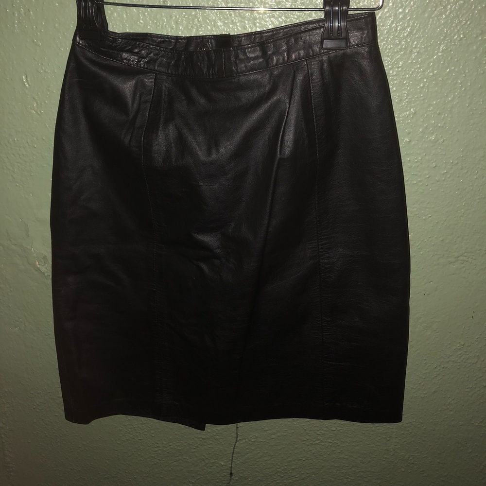 Black leather pencil skirt.